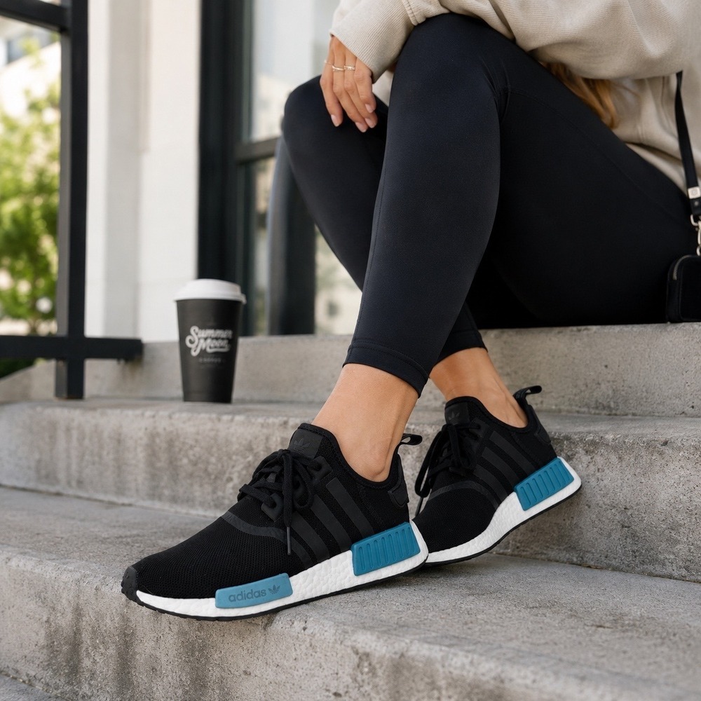 Adidas NMD R1 Icey Blue Black Mesh Running Sneakers BY9951 Womens 9.5 SKU8.9